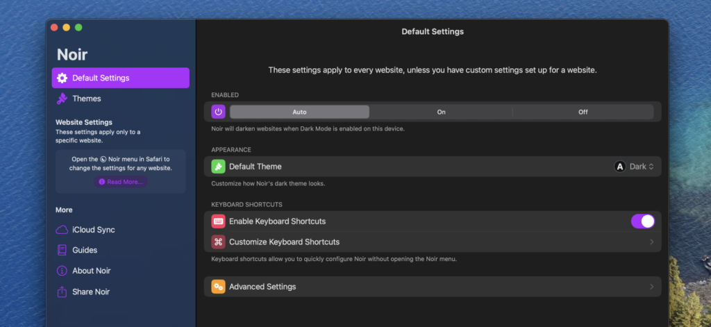 Noir - Dark Mode for Safari 2026.1 for MacOS